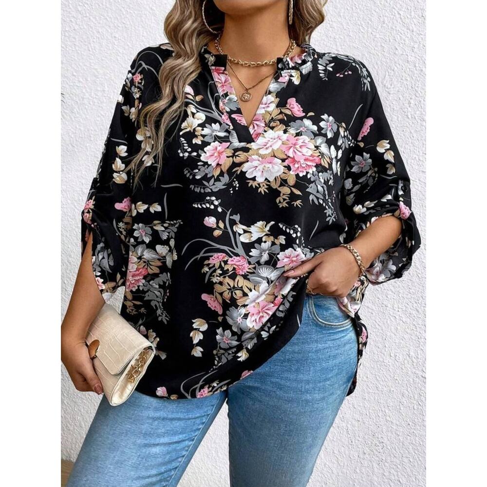 SHEIN CURVE+ Plus Size 32/34 Women's Floral Printed Casual Daily Shirt Blouse